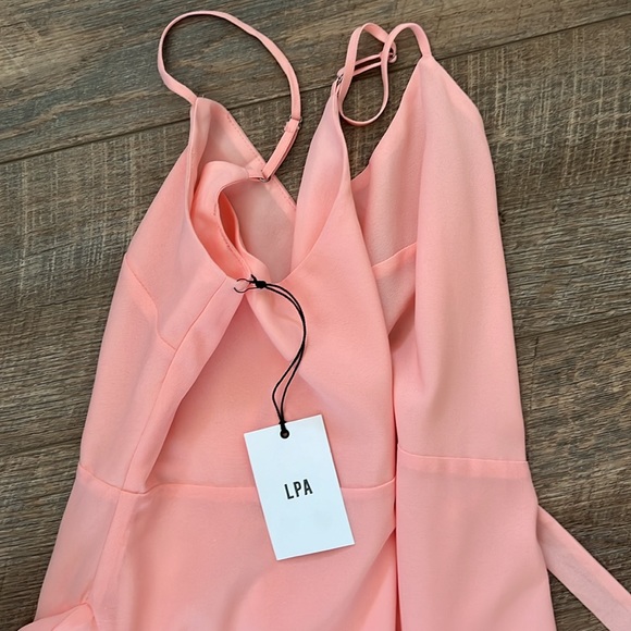 LPA Maxi Gown 253 Blush Coral Ruffle Wrap V Neck Chiffon Flowy Waist Tie XS - Picture 6 of 6